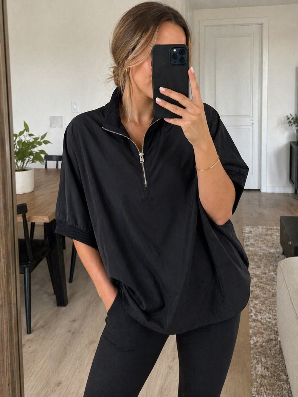 Athleta XXS Black Half Zip Pullover Lightweight Athleisure Oversized Boxy Top